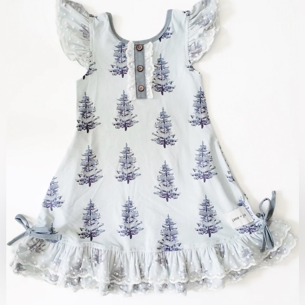Jane + Jo Girl's Holiday Christmas Tree Lacey Lounge Pajama Gown Size 8Y EUC